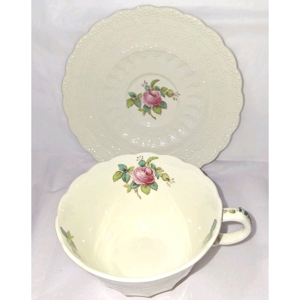 VTG Spode Copeland Billingsley Flat Teacup And Saucer Billingsley Rose Pink *